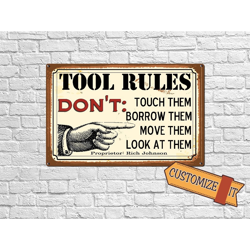 Workshop Tools With Name - 1 plaque métallique personnalisable avec règles