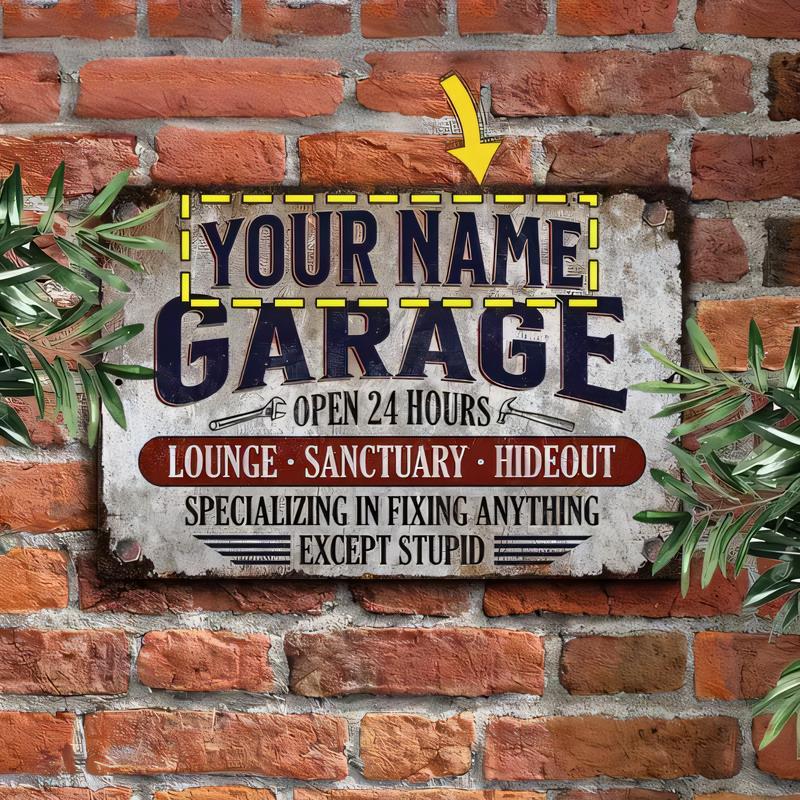 Workshop Tools With Name - Plaque en métal vintage personnalisable avec
