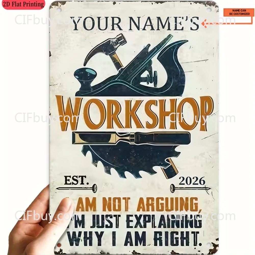 Panneau métallique vintage 2D  - Workshop Tools With Name avis et prix