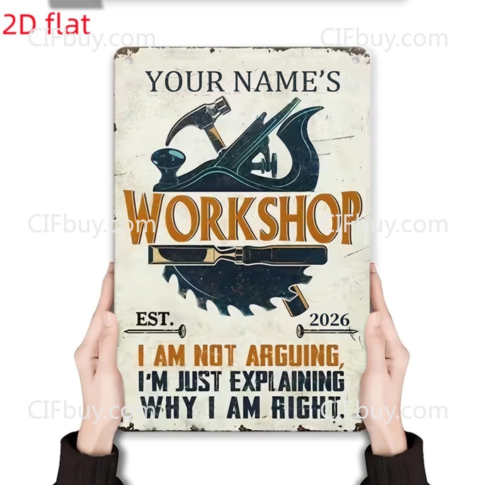 Panneau métallique vintage 2D  - Workshop Tools With Name avis et prix