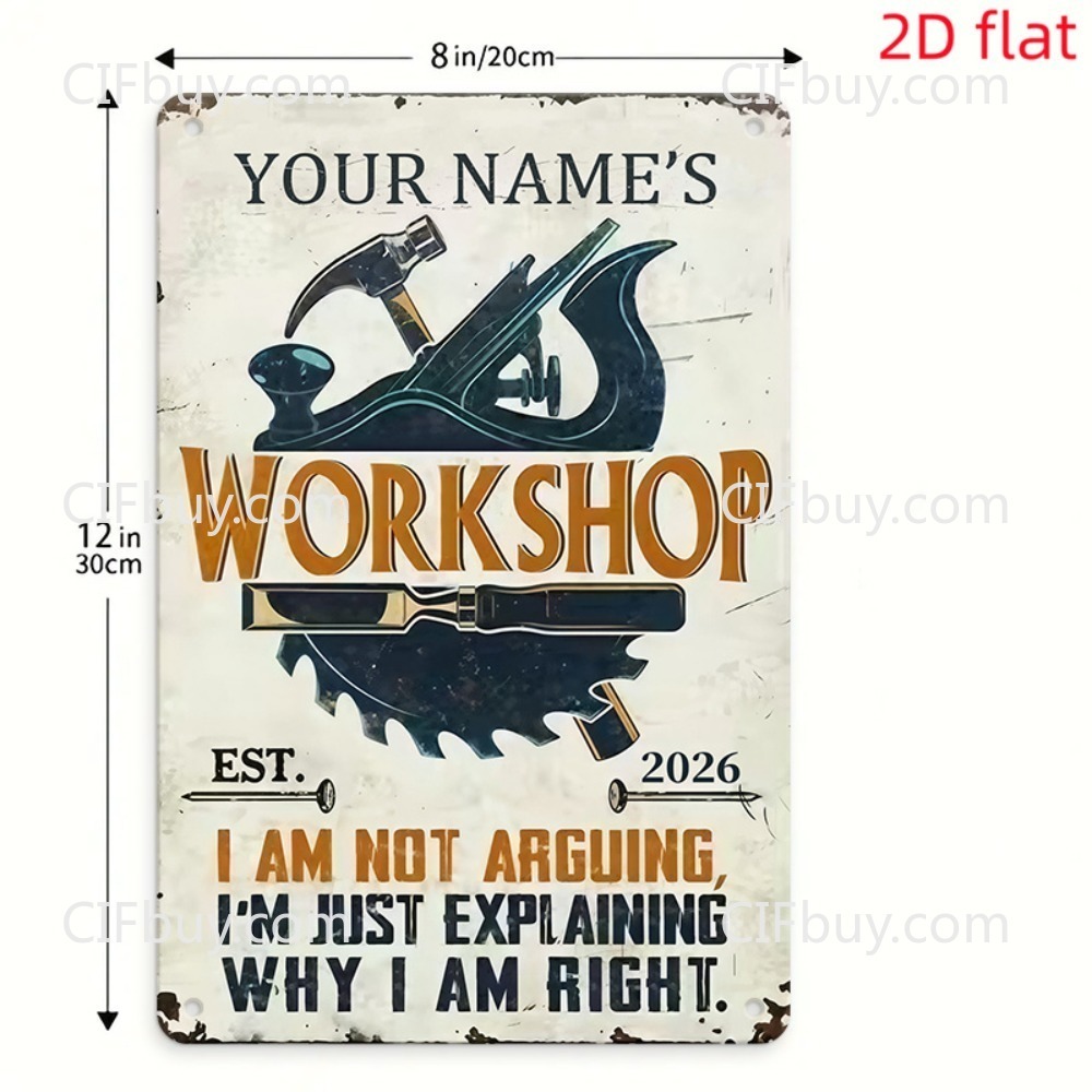 Panneau métallique vintage 2D  - Workshop Tools With Name avis et prix
